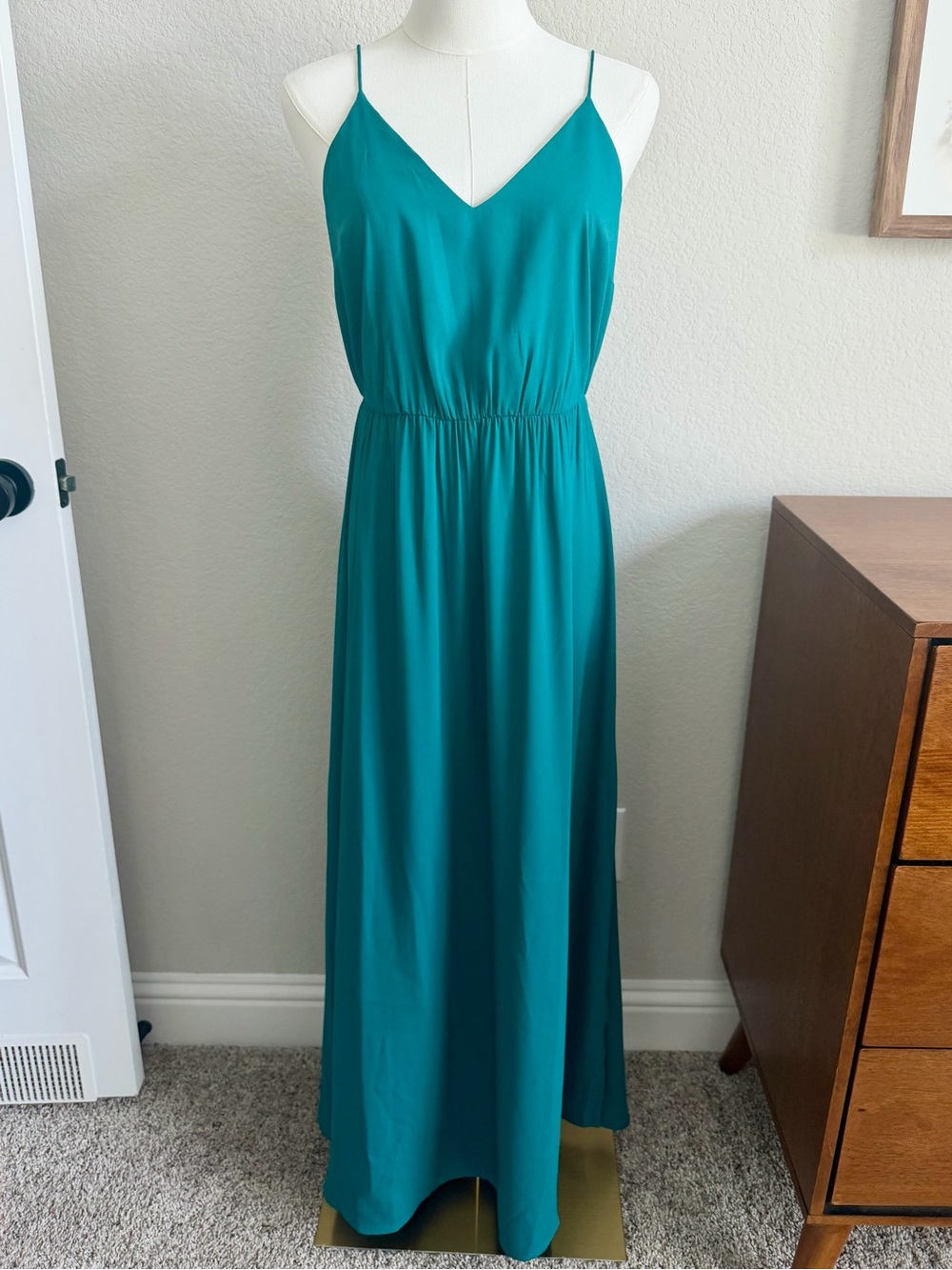 LOFT NWT Teal Emerald Maxi Dress | Size 4P Petite | Spaghetti Strap Side Slit